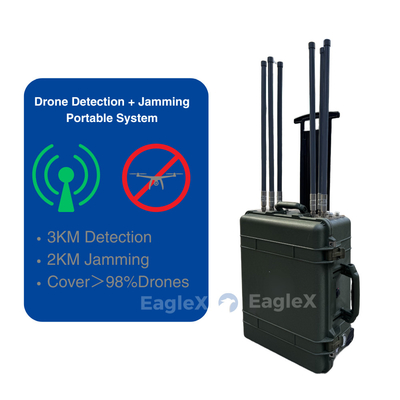 98% Cobertura de interferencia de drones 5.8 GHz 2KM Sistema de interferencia FPV con una distancia de detección de hasta 3 km