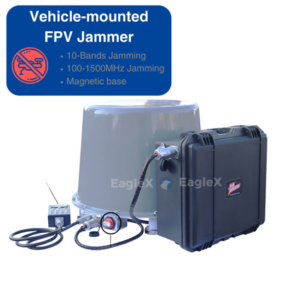 100MHz-1500MHz Vehículo montado en automóvil Uso de FPV Drone Jammer Equipo de contramedidas con base magnética