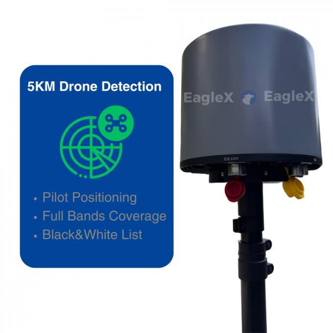 5000m 5KM Distancia DJI FPV Detector de drones fijo Detección 360° Cobertura 400-6000MHz 2
